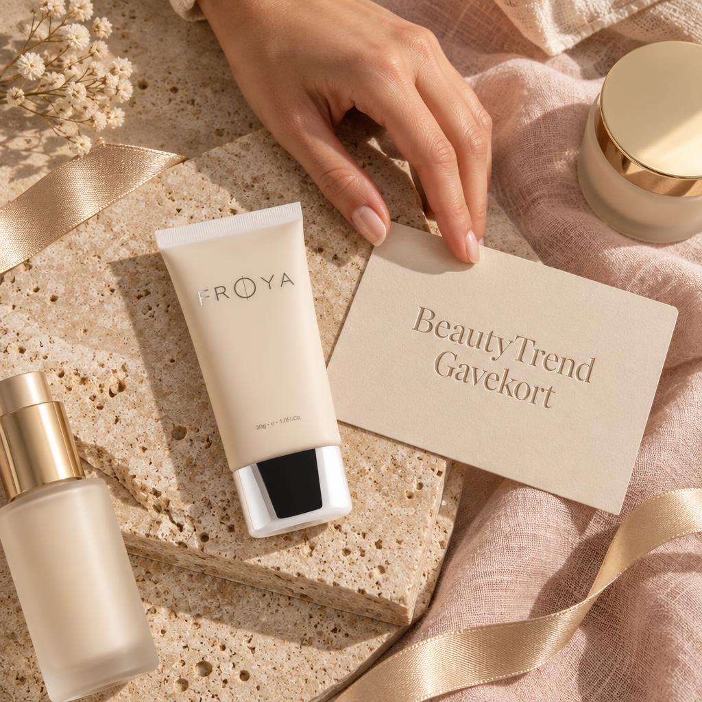 BeautyTrend-gavekort sammen med Frøya-hudpleie og silkebånd